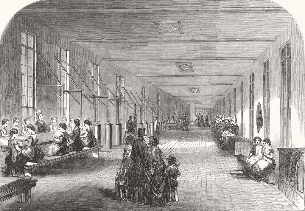 BUILDINGS. School for poor blind-female work-room 1853 old antique print